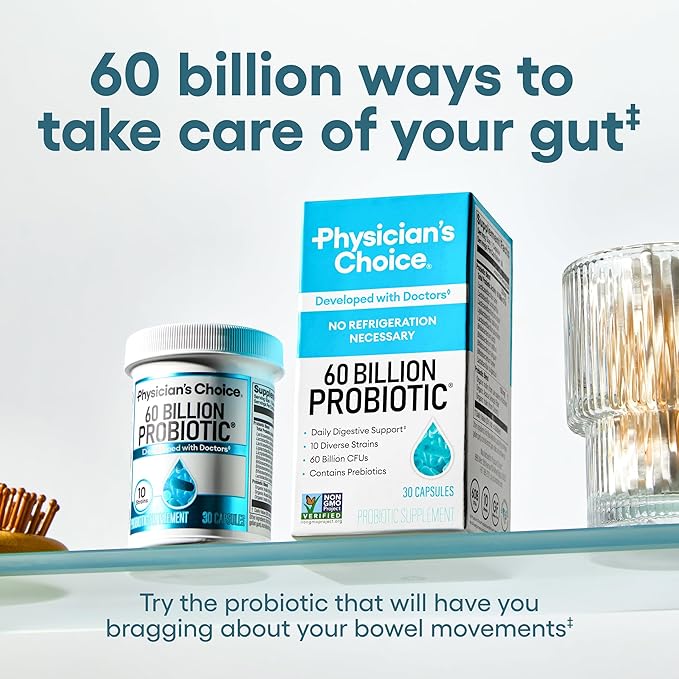 Physician's Choice Probiotics 60 Billion CFU - 10 Strains + Organic Prebiotics - Immune, Digestive & Gut Health - Supports Occasional Constipation, Diarrhea, Gas & Bloating - for Women & Men - 30ct