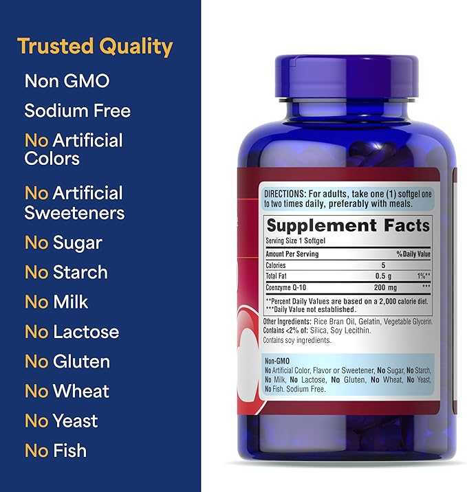 Puritan's Pride Coenzyme CoQ10 200mg, Dietary Supplement for Heart Health, Blood Pressure, Oral Gum Health, and Healthy Aging Support, 240 Servings, Rapid Release Softgels