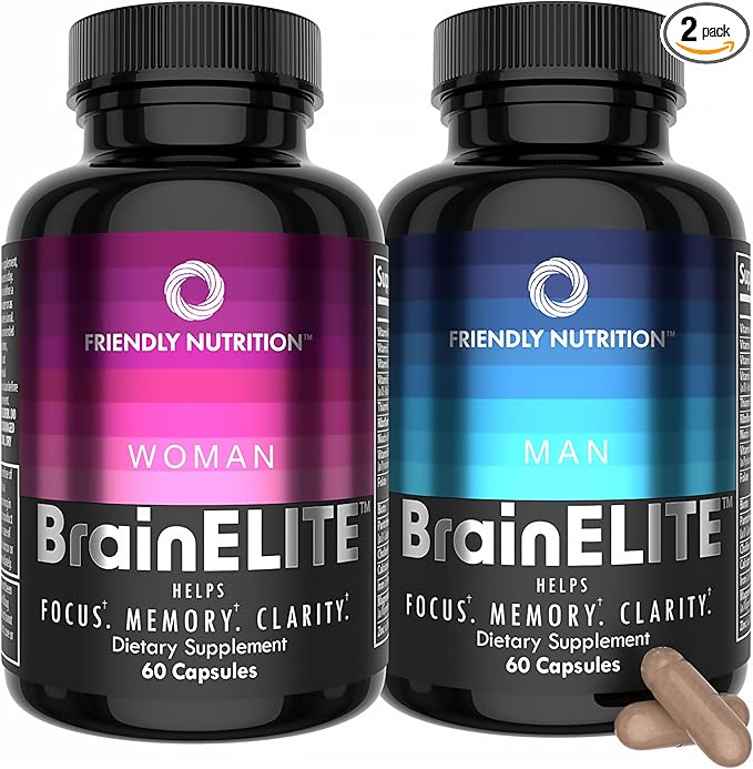 Nootropic Brain Supplements for Memory, Focus & Clarity - Advanced Brain Booster Capsules for Men & Women with Choline, DMAE, Phosphatidylserine and Bacopa (60Ct 2pack)