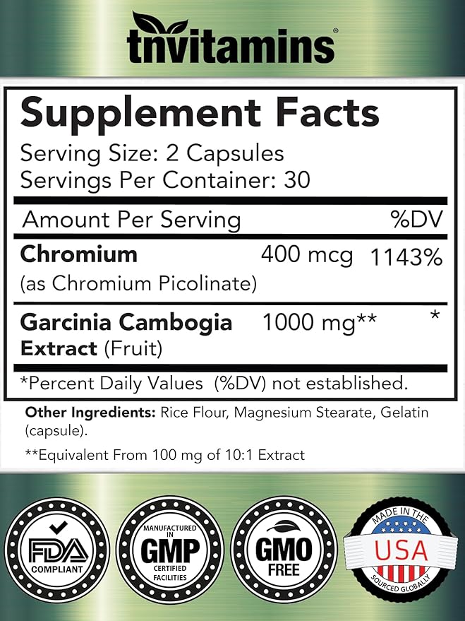 Garcinia Cambogia Extract Capsules (1000 MG x 60 Pills) with Chromium | Weight Loss Pills for Women & Men* | Appetite Suppressant for Weight Loss
