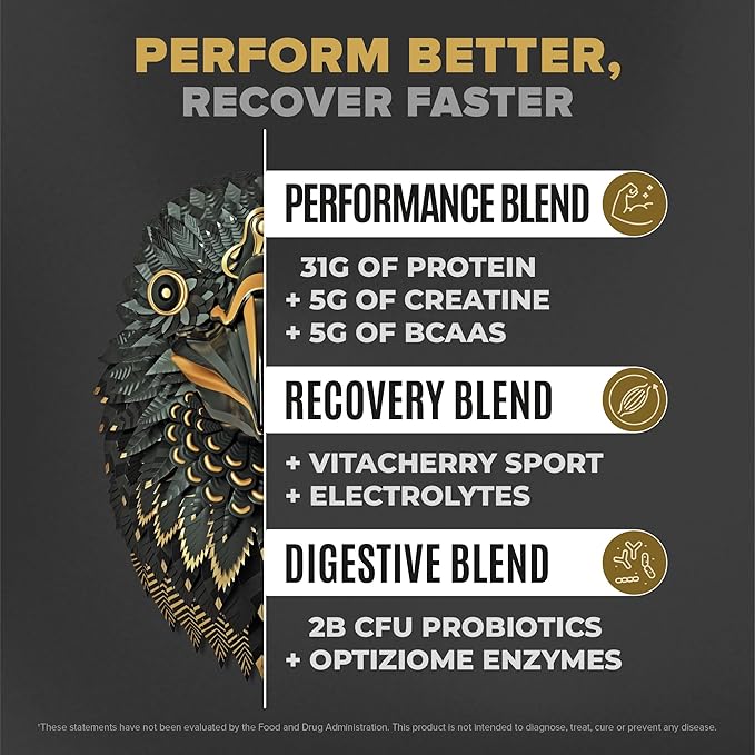 Falcon Performance Vegan Protein Powder, 31g Protein, 5g Creatine, 5g BCAA, Probiotics, Electrolytes, Pre Workout, Low Carb, Sugar Free & Dairy Free, Plant Based Vanilla Protein - 49 Servings