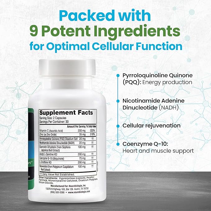 Mito Cell PQQ Supplement for Optimal Mitochondrial Support - Pyrroloquinoline Quinone Supplement to Promote Enhanced Energy & Performance & Cognitive Function - with CoQ10, NADH, Vitamin C & More