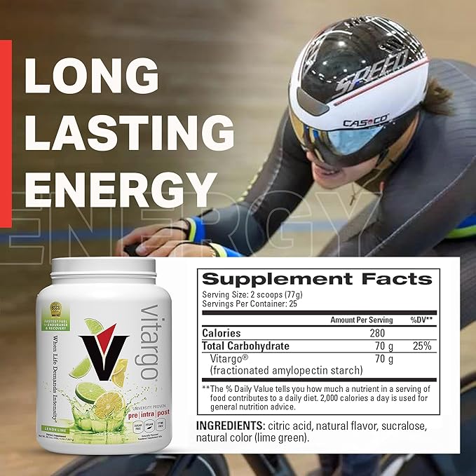 Vitargo Carbohydrate Powder | Feed Muscle Glycogen 2X Faster | 4.4 LB Lemon & Lime Pre Workout & Post Workout Recovery Powder | Carb Supplement for Recovery, Endurance, Gain Muscle Mass