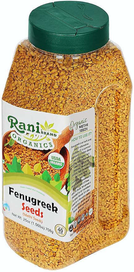 Rani Organic Fenugreek (Methi) Seeds Whole 25oz (1.56lbs) 708g PET Jar, Trigonella Foenum Graecum ~ All Natural | Vegan | Gluten Friendly | NON-GMO | Indian Origin | USDA Certified Organic
