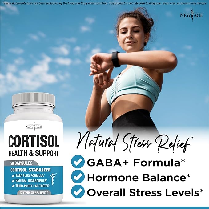 NEW AGE Cortisol Supplement for Women - Cortisol Detox Manager Reducer - Ashwagandha, GABA, 5 HTP, L-Tryptophan, L-Theanine - 270 Count