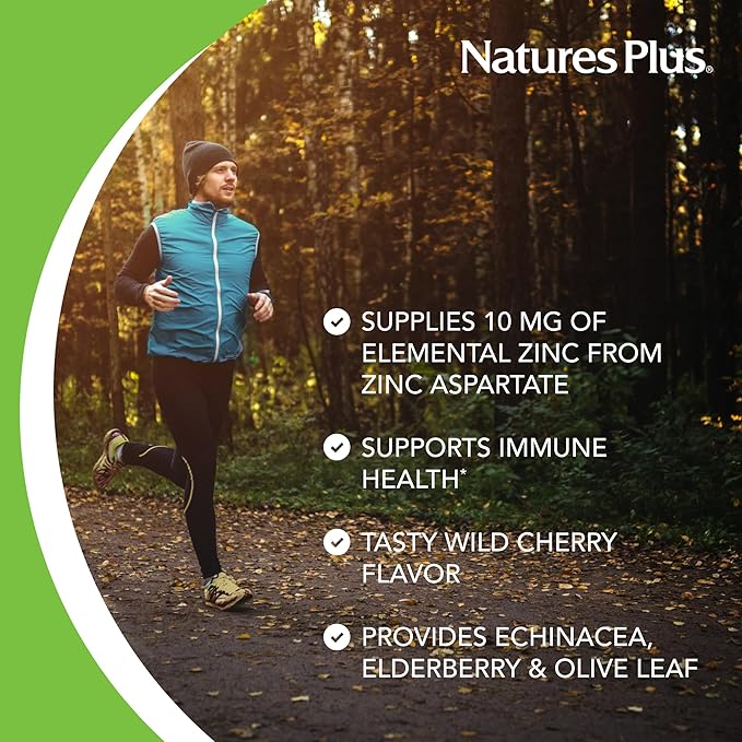 NaturesPlus Herbal Actives ImmunActin - 60 Zinc Lozenges, Pack of 2 - Wild Cherry Flavor - Supports Immune Health - with Echinacea, Elderberry & Olive Leaf - Gluten Free - 120 Total Servings