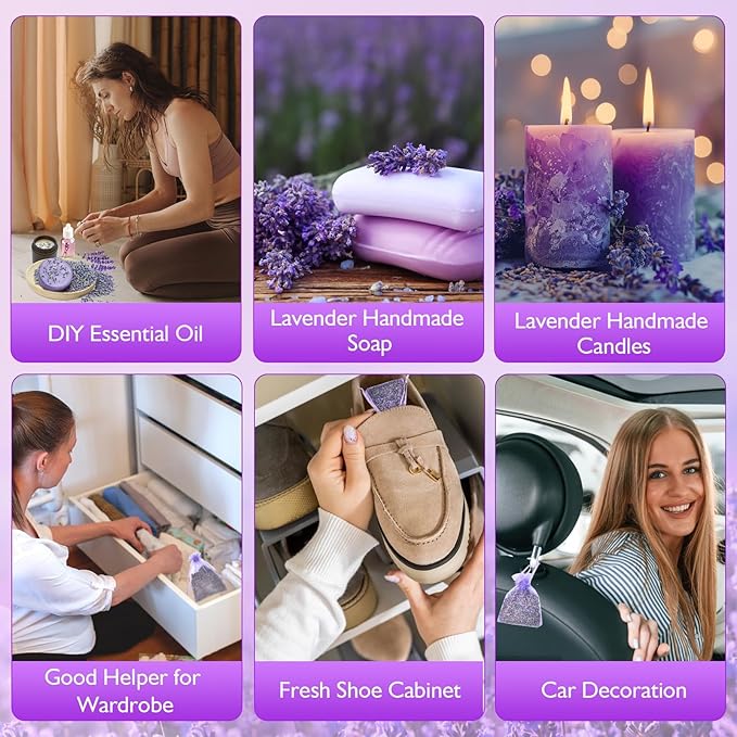 Dried Lavender Sachets for Drawers and Closets, Long-Lasting Air Freshener Bags (24 Bags), Home Fragrance Sachets for Wardrobes,Cars