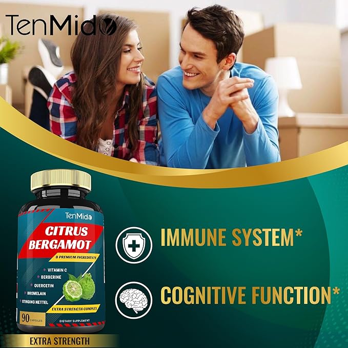 Citrus Bergamot Extract Capsules with VitaminC, Berberine, Quercetin, Bromelain, Echinacea, Black Pepper - 3 Months Supply, 90caps