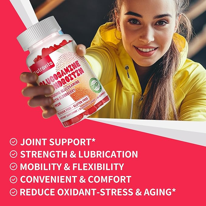Glucosamine Chondroitin Gummies with MSM & Elderberry Extra Strength - Joint Support, Antioxidant Immune Support Supplement for Adults, Men & Women.60 Strawberry Chews