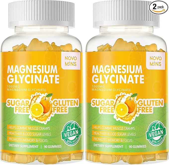 180 CT Magnesium Glycinate Gummies 1000mg - Sugar Free Magnesium Potassium Supplement with Vitamin D, B6, CoQ10 for Calm Mood & Sleep Support - 180 Orange Gummies
