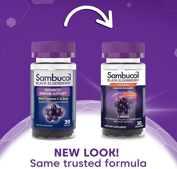 Sambucol Black Elderberry Gummies - Elderberry with Zinc and Vitamin C for Adults, Sambucus Elderberry Gummies, Immune Support Gummies - 30 Count, 3 Pack