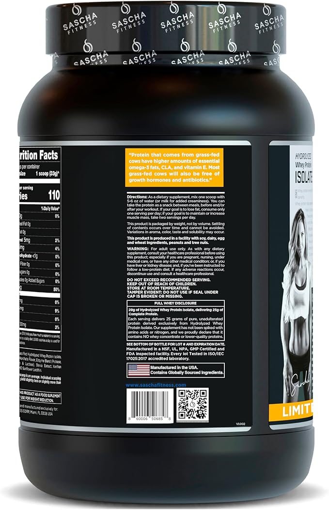 SASCHA FITNESS Hydrolyzed Whey Protein Isolate,100% Grass-Fed (2 Pounds, All) (Vanilla Horchata)