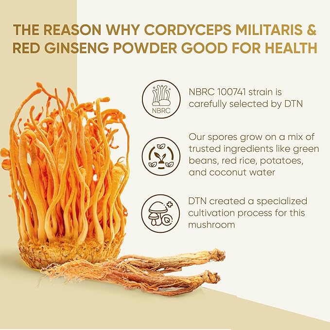 Dong Thao NAM - Organic Red Ginseng and Cordyceps Powder, 6 in 1 Herbal Extract, Increases Alertness, Increases Energy and Reduces Fatigue, Caffeine Free, Pack of 10