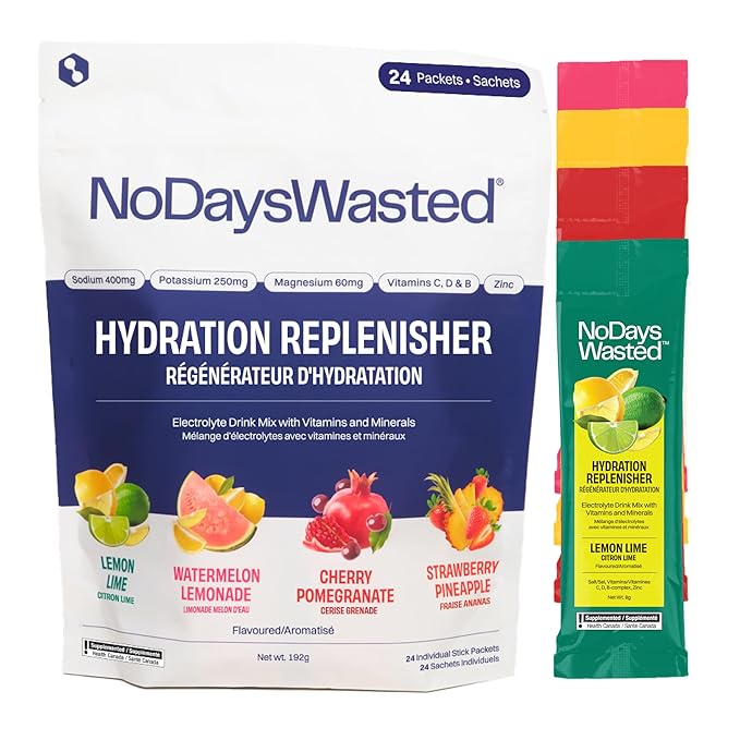 No Days Wasted Hydration Replenisher Electrolyte Replacement Stick Packets| Essential Rapid Hydration & Vitamins | Sodium, Potassium, Magnesium, Vitamins B, C, D, Zinc | 4 Flavor Variety Pack