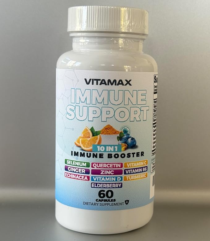 10-in-1 Immune Support with Elderberry, D3, Selenium, Quercetin, Zinc, Vitamin C, Ginger, Turmeric Curcumin, B6, Echinacea – Immune Defense – Made in USA (60 Count (Pack of 2))