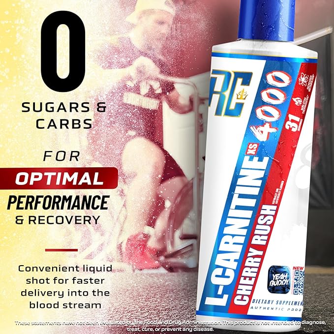 Ronnie Coleman Signature Series L Carnitine XS 4000 Liquid, Stimulant Free, Sugar Free, Zero Carbs, Lean Muscle Strength Support for Men & Women, 16 Oz (16 oz, Cherry Rush (4000))