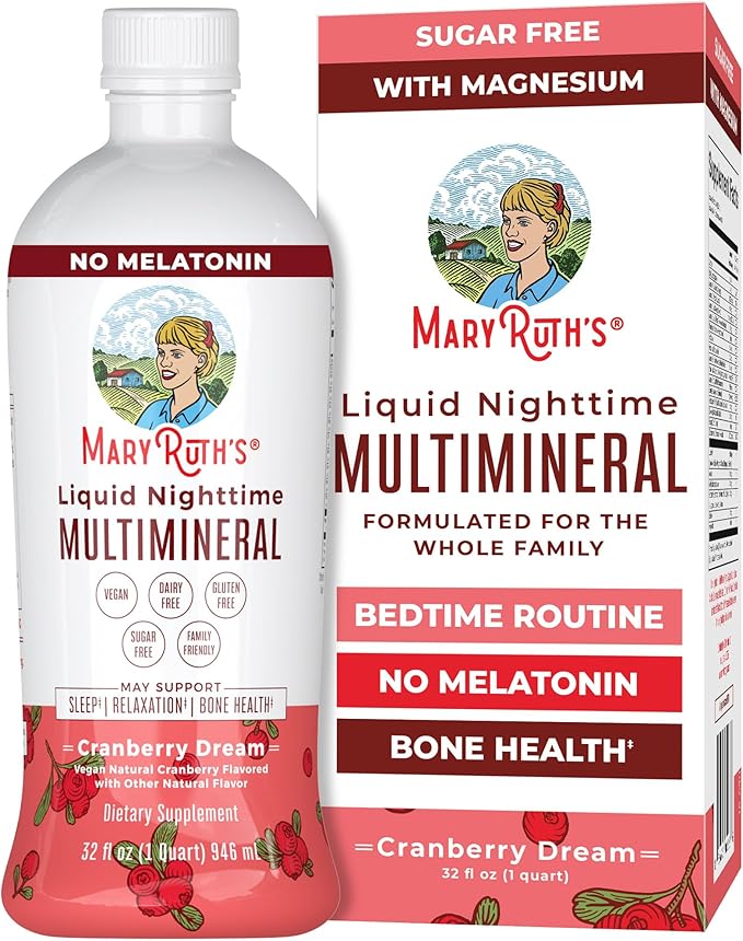 MaryRuth's Liquid Nighttime Multimineral | NO Melatonin | Bedtime Routine | Magnesium Citrate | Calcium | Zinc | Vitamin D3| Available in 4 Flavors | Vegan | Sugar Free | Gluten Free | 32 Oz