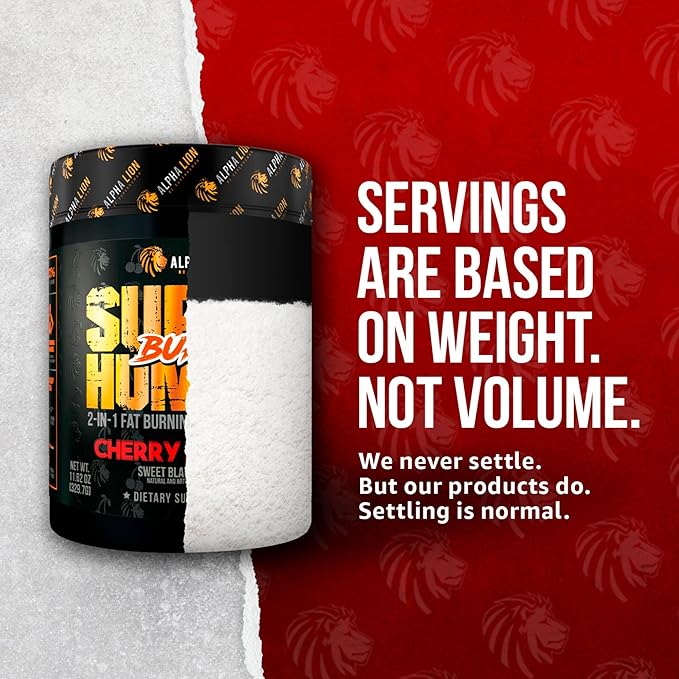 ALPHA LION Superhuman Burn – 2 in 1 Metabolism Booster Pre Workout and Thermogenic Fat Burner for Men – Appetite Suppressant and Weight Loss Supplement (21 Servings, Sweet Black Cherry Flavor)