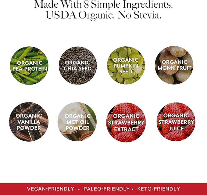 Truvani Vegan Pea Protein Powder | Strawberry | 20g Organic Plant Based Protein | 1 Serving | Keto | Gluten & Dairy Free | Low Carb | No Added Sugar
