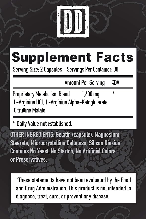 Nitric Oxide Booster Supplement, 1600mg Extra Strength L-Arginine, Citrulline Malate, and Alpha-Ketoglutarate (60 Count, 1 Bottle)