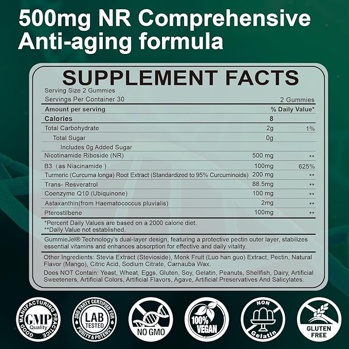 NAD+ Supplement for Women & Men,Nicotinamide Riboside 1000mg| Resveratrol,B3,CoQ10| Liposomal NMNH Supplement Alternative for Anti-Aging, Energy, Focus & Cell Regeneration,Sugar Free,MADE IN USA,60cts