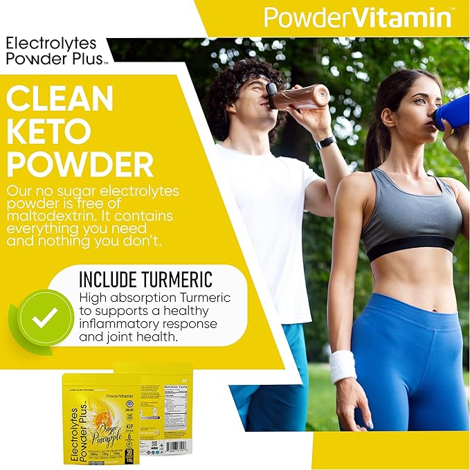 Electrolytes Powder Plus (20 Servings) Orange Pineapple Electrolyte Powder Zero Calorie Keto,0 Sugar, No Maltodextrin,1000mg Potassium,120mg Calcium,120mg Magnesium, Pink Himalayan Salt