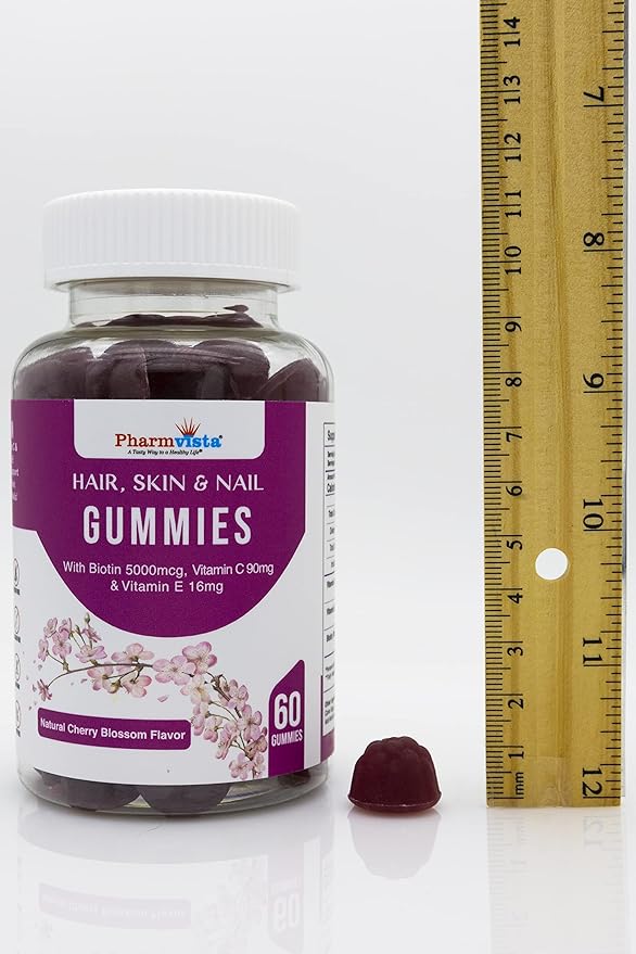 Hair Skin & Nail Vitamin Gummies with Biotin Vitamin C and E -Vegan Gluten Free & Non-GMO Ingredients -60 Count