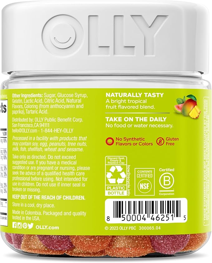 OLLY Multi + Probiotic Adult Multivitamin Gummy, 1 Billion CFUs, Digestive and Immune Support Chewable Supplement, Tropical Twist, 35 Day Supply - 70 Count