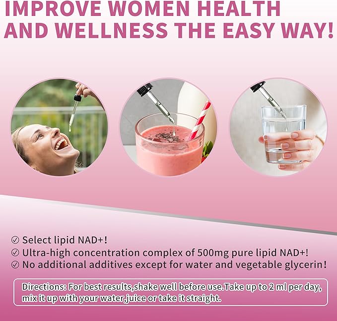 Liposomal NAD Supplements for Women, Pure 500mg NAD Nicotinamide - Cell Regeneration,Energy & Metabolism Support, Vegan,Sugar Free,Additives Free,4 Fl Oz