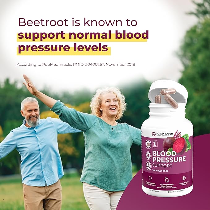 PurePremium Beet Root Capsules for Normal Blood Pressure Support - with Beetroot, Hawthorn, Hibiscus - Beets Supplements for Normal Nitric Oxide - 90 Capsules