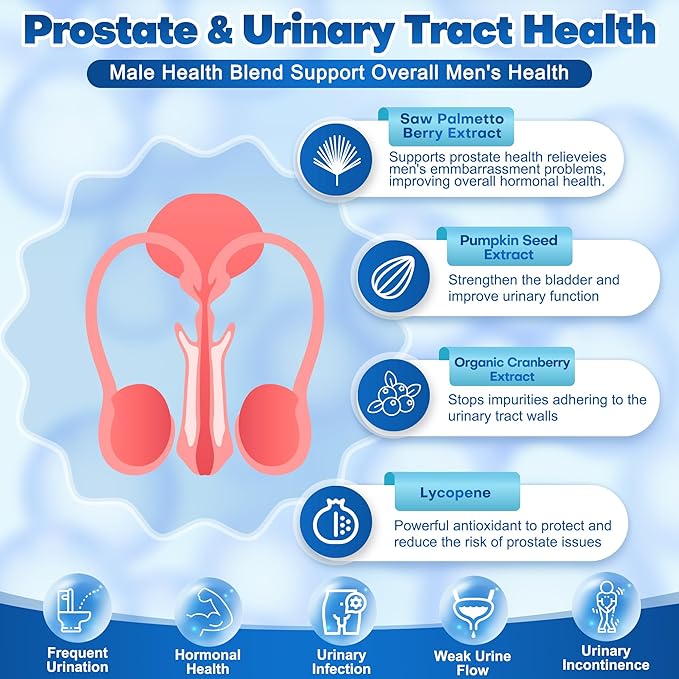 Probiotics for Men, 100 Billion CFUs with Prebiotics, Saw Palmetto Berry, Pumpkin Seed, Cranberry & Lycopene for Prostate Urinary Health, Mens Probiotic for Digestive & Immune Health 90 Capsules