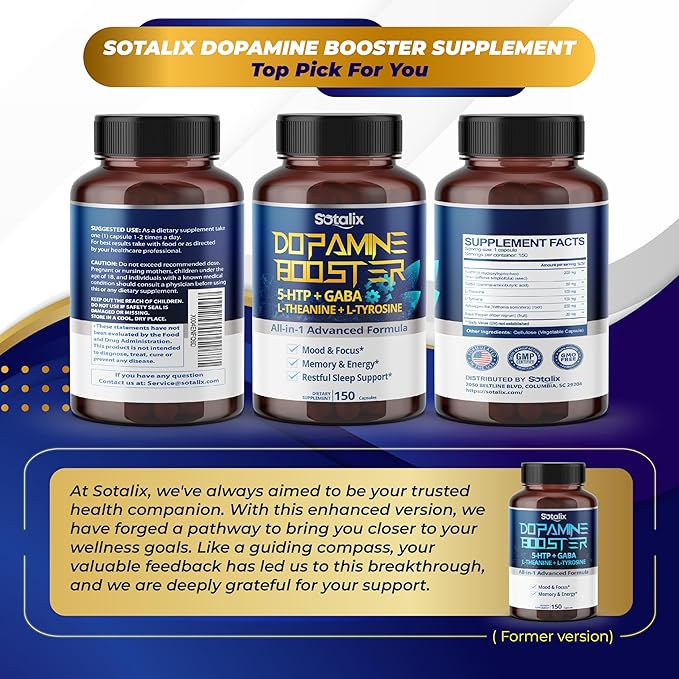 5-HTP + GABA with L-Theanine + L-Tyrosine - Mood & Focus, Memory & Energy, Restful Sleep Support - USA Made & Tested (150-day Supply (Pack of 1))