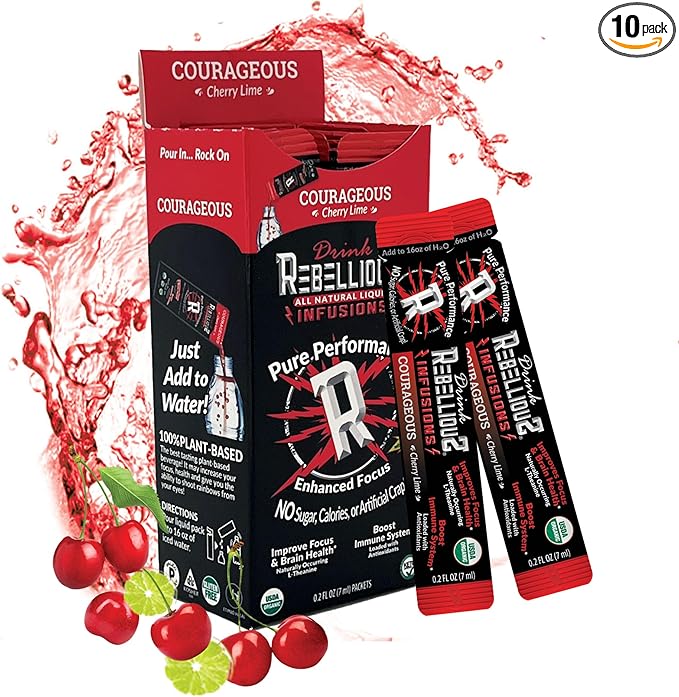 Courageous Cherry Lime Organic Energy Drink Mix – No Sugar, Loaded with Antioxidants, L-Theanine, and Natural Caffeine – 10 Count
