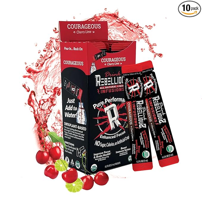 Courageous Cherry Lime Organic Energy Drink Mix – No Sugar, Loaded with Antioxidants, L-Theanine, and Natural Caffeine – 10 Count