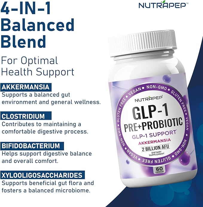 GLP-1 Probiotic Prebiotics Akkermansia Muciniphila Capsule Supplement - GLP 1 Booster Activate Elevate Pill - GLP1 Gut Abdominal Digestive Liver Detox Support Comfort Ultimate Strength Men Women