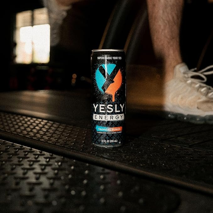 Yesly Energy Drink, Tropical Punch, Naturally Flavored Sparkling Energy Water With Electrolytes, Magnesium, Potassium, Vitamin C, B6 & B12, Natural Caffeine From Green Tea, 12 Fl Oz Cans, 12 Pack