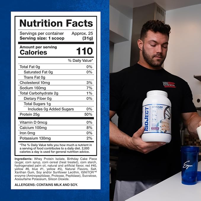 Evogen Isoject - Whey Protein Isolate | Ultra-Pure Whey Protein Powder with Ignitor Enzymes, BCAAs, and EAAs | Enhanced Absorption & Recovery | Birthday Cake | 25 Servings