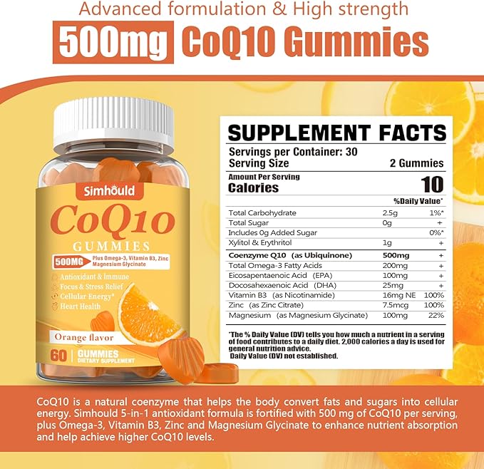2 Pack CoQ10 500MG Gummies - Plus Omega-3, Magnesium, Vitamin B3 & Zinc - 3X Better Absorption Coenzyme Q10 Supplements for Heart Health, Cellular Energy & Antioxidant, Vegan, Non-GMO 120 Counts