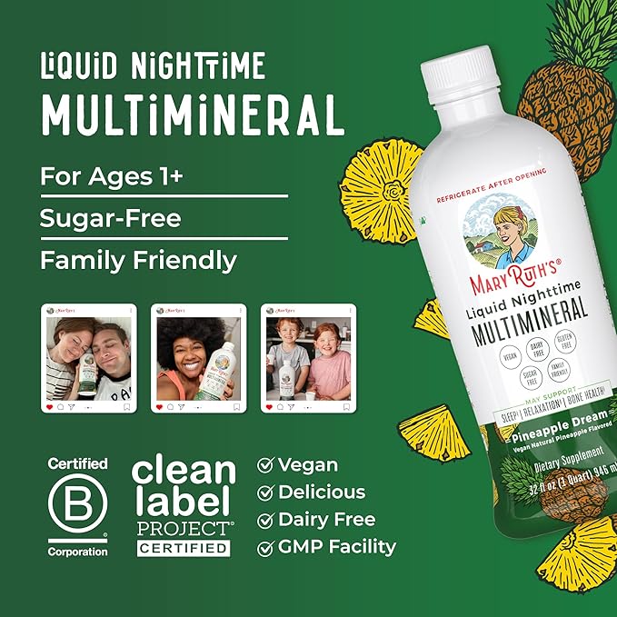 MaryRuth's Liquid Nighttime Multimineral | NO Melatonin | Bedtime Routine | Magnesium Citrate | Calcium | Zinc | Vitamin D3| Available in 4 Flavors | Vegan | Sugar Free | Gluten Free | 32 Oz