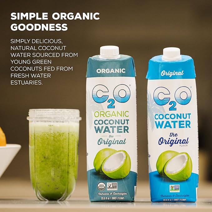 C2O - Organic Coconut Water, The Original Flavor (6 Pack) - Made with Fresh Coconut Water - Plant Based, Non GMO - Natural Hydration, Essential Electrolytes, & Potassium - 6 Tetra Packs, 33.8 FL OZ