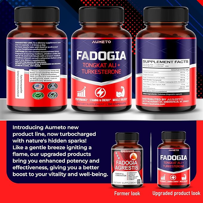 Fadogia Agrestis Supplement with Turkesterone Tongkat Ali Maca Root Panax Ginseng VIT D3 - Male Energy, Strength and Memory Support