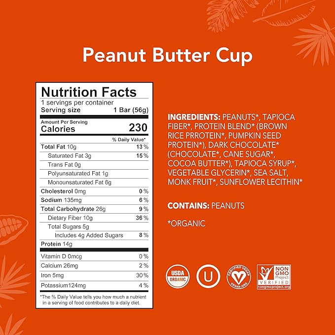 ALOHA Organic Plant Based Protein Bars - Peanut Butter Cup Bar - Vegan, Low Sugar, Gluten-Free, Paleo, Low Carb, Non-GMO, No Stevia, No Erythritol