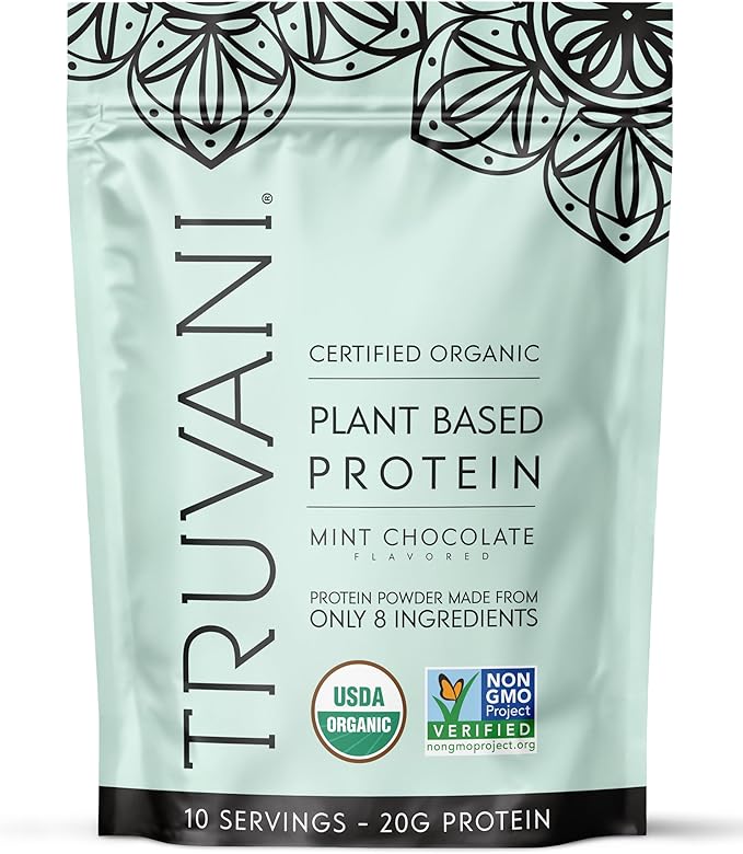 Truvani Vegan Pea Protein Powder | Mint Chocolate | 20g Organic Plant Based Protein | 10 Servings | Keto | Gluten & Dairy Free | Low Carb | No Added Sugar