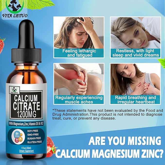 (2 Pack) Calcium Supplements for Women,Calcium 1200mg with Vitamin D3 Drops for Bone,Teeth,Colon,Cardiovascular Health,High Absorption Liquid Calcium Citrate Magnesium Plus Zinc Vitamin K2,Vegan