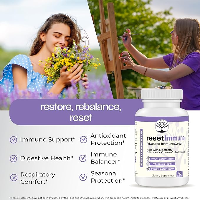 ResetImmune - Advanced Immune Support - with Elderberry, Echinacea, Vitamin C, Lactobacillus - 60 Vegan Capsules