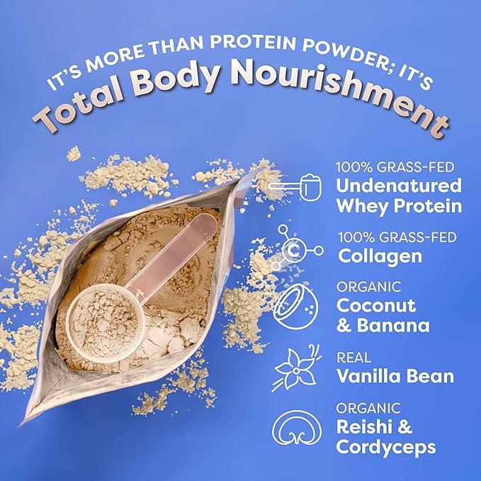FlavCity Grass Fed Whey Protein Powder - Vanilla Smoothie - 25g Protein & 10g Collagen - Made With Real Vanilla Bean & Organic Coconut Milk - Gluten Free & No Added Sugars (20 Servings)