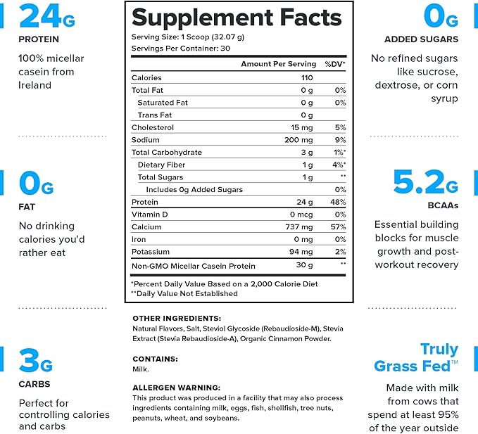 LEGION Casein+ Casein Protein Powder (Cinnamon Cereal) - Slow-Release Micellar Casein Protein Powder - Non-GMO, Gluten-Free & Naturally Sweetened Casein Powder from Grass-Fed Cows