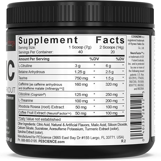 PEScience Prolific Energy Pre Workout – L Citrulline for Nitric Oxide, Rhodiola & CDP Choline Nootropic for Focus – Preworkout for Men & Women – 40 Scoops, Sour Green Apple