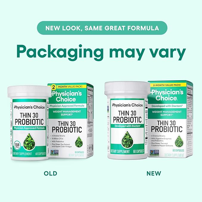 Physician's CHOICE Probiotics for Weight Management & Bloating - 6 Probiotic Strains - Prebiotics - Key ingredient Cayenne - Supports Gut Health - Weight Management for Women & Men - Green Tea - 60 CT