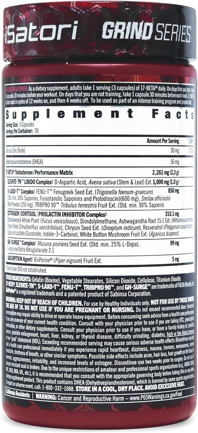 iSatori 17-Beta Anabolic Testosterone Booster, for Muscle Growth, Strength & Stamina, Test Boost Amplifier & Estrogen Blocker for Men with DHEA, Fenugreek Seed Extract, 90 Capsules